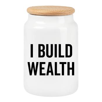 I Build Wealth - Cookie Jar with Wooden Lid - white - Front