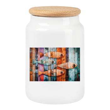 Colorful mosaic fish - Cookie Jar with Wooden Lid - white - Front