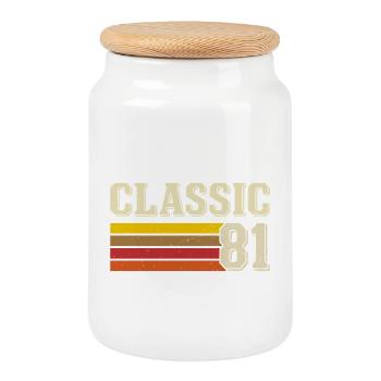 Rétro Classique 81 – Né en 1981 Anniversaire Vintage - Boîte à biscuits avec couvercle en bois - blanc - Devant