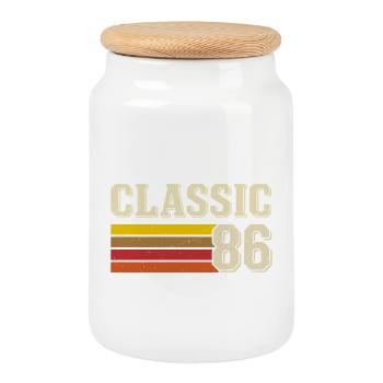 Retro Classic 86 – Born 1986 Vintage Birthday - Cookie Jar with Wooden Lid - white - Front