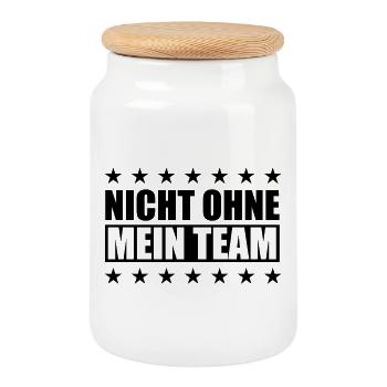 mein_team - Cookie Jar with Wooden Lid - white - Front