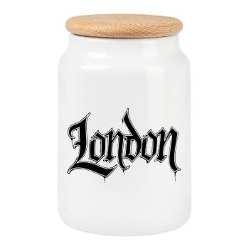 Graphic London typography design - Cookie Jar with Wooden Lid - white - Front