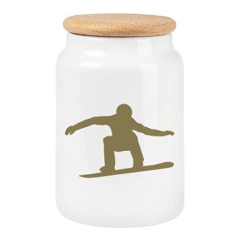 Snowboarder Silhouette Winter Sport Schnee - Keksdose mit Holzdeckel - Weiß - Vorne