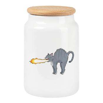 Lume-Cat - Cookie Jar with Wooden Lid - white - Front