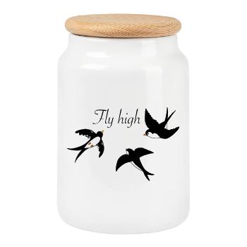 Hirondelles élégantes en vol avec nuage - Boîte à biscuits avec couvercle en bois - blanc - Devant
