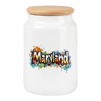 Maryland Art Splash Design - Boîte à biscuits avec couvercle en bois - blanc - Devant