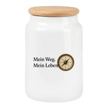 Mein_Weg_Mein_Leben - Boîte à biscuits avec couvercle en bois - blanc - Devant