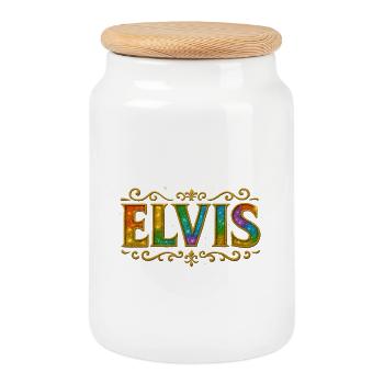 Elvis Symphonie de couleurs avec des accents scintillants - Boîte à biscuits avec couvercle en bois - blanc - Devant
