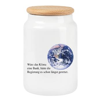 If the climate were a bank! - Cookie Jar with Wooden Lid - white - Front