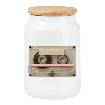 Transparent Cassette – Retro Mixtape - Cookie Jar with Wooden Lid - white - Front