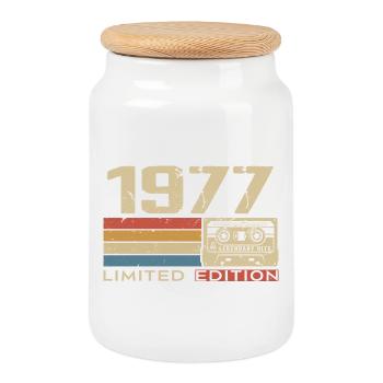 Légendes 1977 Millésime 1977 Jubilé 1977 vintage  - Boîte à biscuits avec couvercle en bois - blanc - Devant