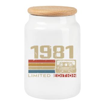 Légendes 1981 Millésime 1981 Jubilé 1981 vintage  - Boîte à biscuits avec couvercle en bois - blanc - Devant