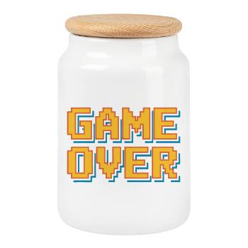 Game Over Rétro Pixel Arcade Gamer Spruch - Boîte à biscuits avec couvercle en bois - blanc - Devant