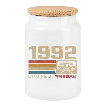 Legenden 1992 Jahrgang 1992 Jubiläum Jahrgang 1992 - Keksdose mit Holzdeckel - Weiß - Vorne
