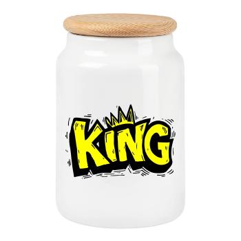 King Graffiti Lettering - Cookie Jar with Wooden Lid - white - Front