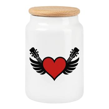 Coeur avec piano à queue et guitares - Boîte à biscuits avec couvercle en bois - blanc - Devant