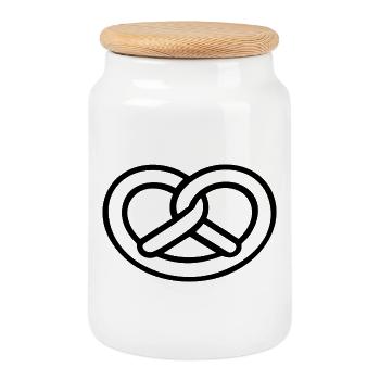 Motif de bretzels minimalistes - Boîte à biscuits avec couvercle en bois - blanc - Devant