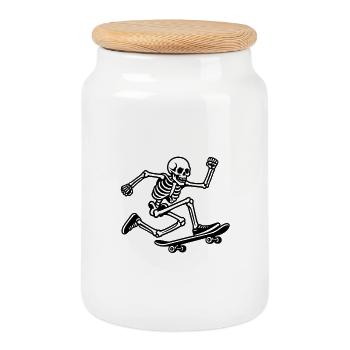 Skateboard squelette en mouvement - Boîte à biscuits avec couvercle en bois - blanc - Devant