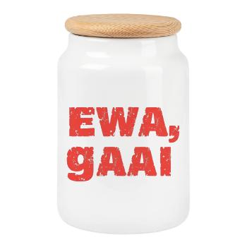 Ewa, jay. Antwerp proverbs - Cookie Jar with Wooden Lid - white - Front