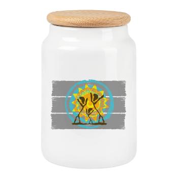 Dancing Silhouettes Sunrise Design - Cookie Jar with Wooden Lid - white - Front