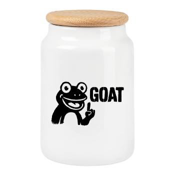 Goat Youth Word | Frog GOAT Pose - Cookie Jar with Wooden Lid - white - Front