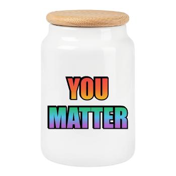 You Matter Gradient Text  - Cookie Jar with Wooden Lid - white - Front