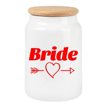 Conception de flèche de coeur de mariée - Boîte à biscuits avec couvercle en bois - blanc - Devant