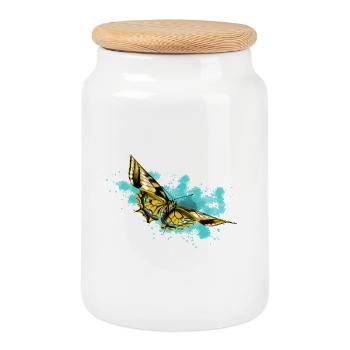 Éclaboussure de papillon jaune - Boîte à biscuits avec couvercle en bois - blanc - Devant