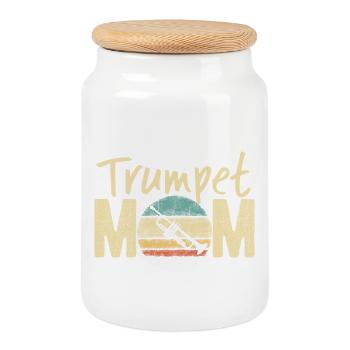 Trumpet Mom Retro Vintage Marching Band Design - Cookie Jar with Wooden Lid - white - Front