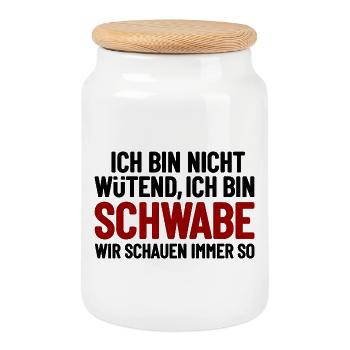 I'm not angry - I'm Swabian - Cookie Jar with Wooden Lid - white - Front