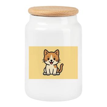 Chat - Boîte à biscuits avec couvercle en bois - blanc - Devant
