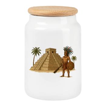Maya Pyramide Krieger - Keksdose mit Holzdeckel - Weiß - Vorne
