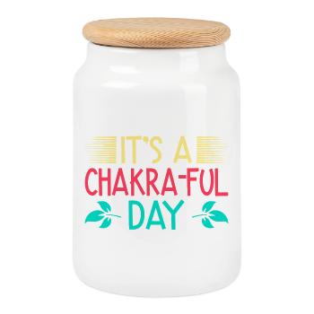 Yoga C’est une journée pleine de chakras Yoga amusant - Boîte à biscuits avec couvercle en bois - blanc - Devant