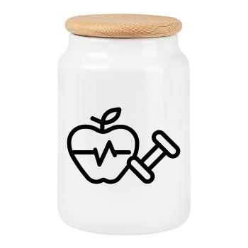 Healthy Lifestyle - Cookie Jar with Wooden Lid - white - Front