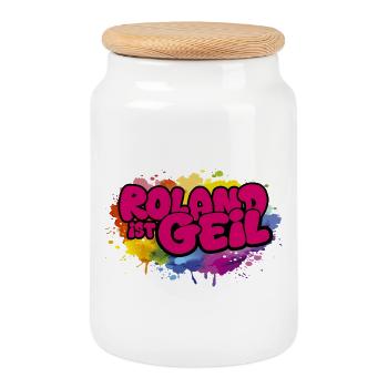 Roland Geil Farbexplosion Schlagersänger Concert - Boîte à biscuits avec couvercle en bois - blanc - Devant