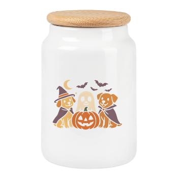 Pumpkin Halloween Dogs - Cookie Jar with Wooden Lid - white - Front