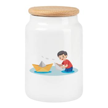 Paper Boat Play - Cookie Jar with Wooden Lid - white - Front