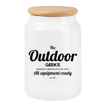 outdoor camping mountaineering hiking travel - Cookie Jar with Wooden Lid - white - Front