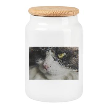 Pixel Cat Mosaïque Portrait - Boîte à biscuits avec couvercle en bois - blanc - Devant