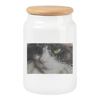 Mosaïque de portrait de chat - Boîte à biscuits avec couvercle en bois - blanc - Devant