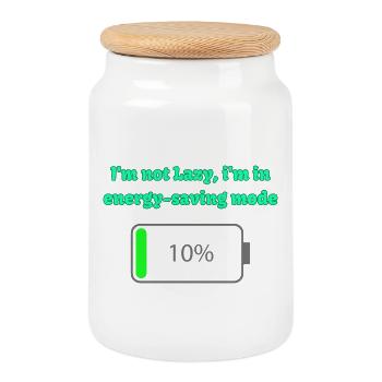 Energy saving mode: not lazy - Cookie Jar with Wooden Lid - white - Front