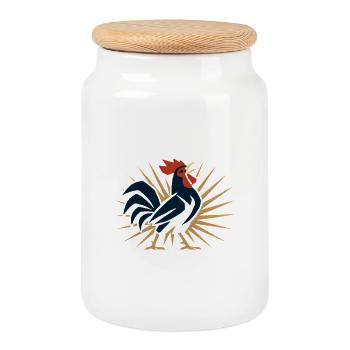Coq Soleil Folk Art - Boîte à biscuits avec couvercle en bois - blanc - Devant