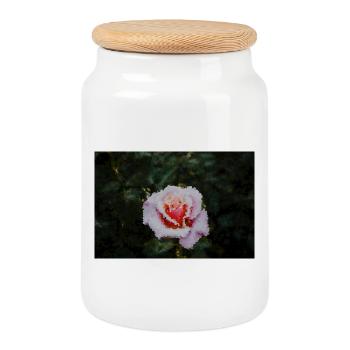 Aquarelle rose en style pixel - Boîte à biscuits avec couvercle en bois - blanc - Devant