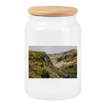 Toile de fond d’impression de pays de collines - Boîte à biscuits avec couvercle en bois - blanc - Devant