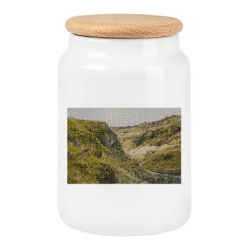 Desert River Valley Landscape - Cookie Jar with Wooden Lid - white - Front