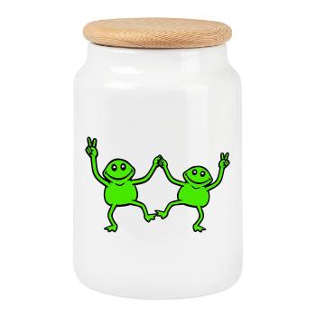 2 Frösche tanzen Peace Zeichen Victory Hand Team - Keksdose mit Holzdeckel - Weiß - Vorne