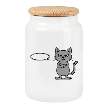 Skeptische Katze NOPE-Statement - Keksdose mit Holzdeckel - Weiß - Vorne