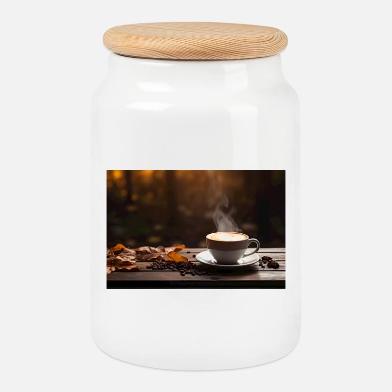 Herbstkaffee  - Keksdose mit Holzdeckel - Weiß