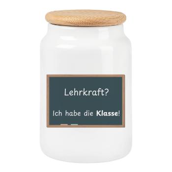 Lehrkraft? Ich habe die Klasse! - Keksdose mit Holzdeckel - Weiß - Vorne