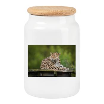 léopard - Boîte à biscuits avec couvercle en bois - blanc - Devant